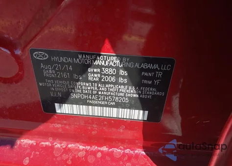 2015 Hyundai Elantra Se из США, поврежденный, VIN 5NPDH4AE2FH578205